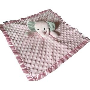 Pro Goleem Elephant Lovey Security Blanket Minky Dot Pink Satin Trim & Back 16"